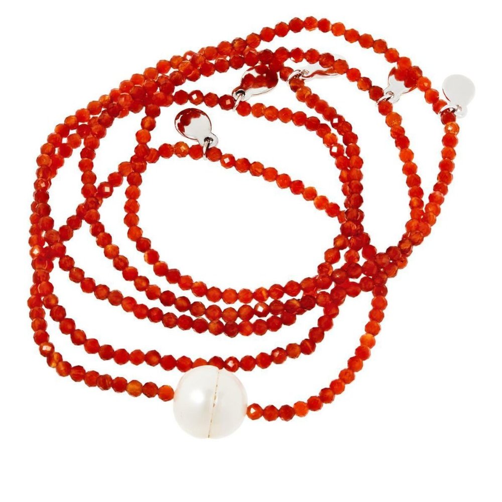 Colleen Lopez Cultured Freshwater Pearl & Red Agate Beaded Stretch Bracelet